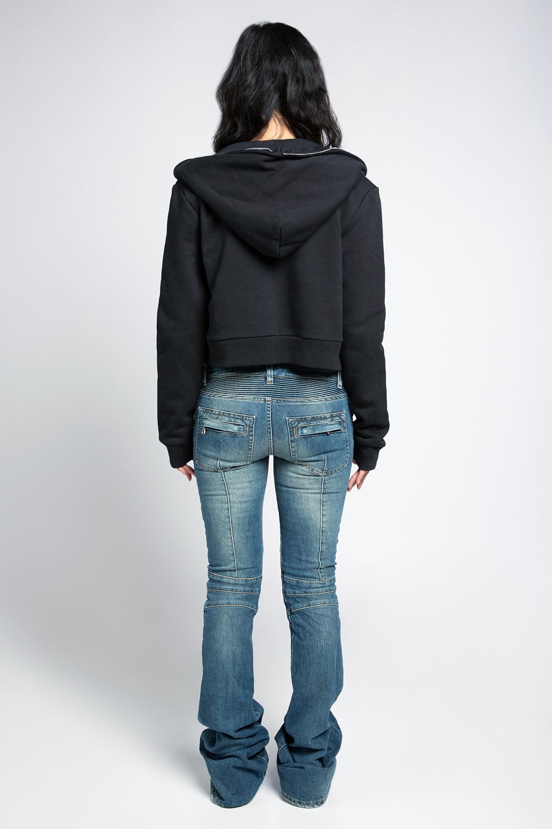 Phantom Black Cropped Full-Zip Body Bag Hoodie with YKK Zipper