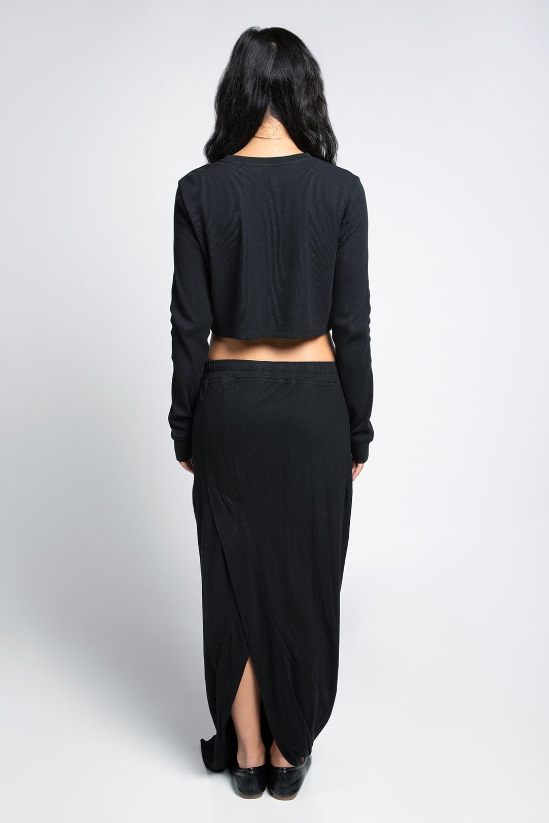 Waffle Knit Cropped Thermal Longsleeve Tee with Thumbholes Raw Hem