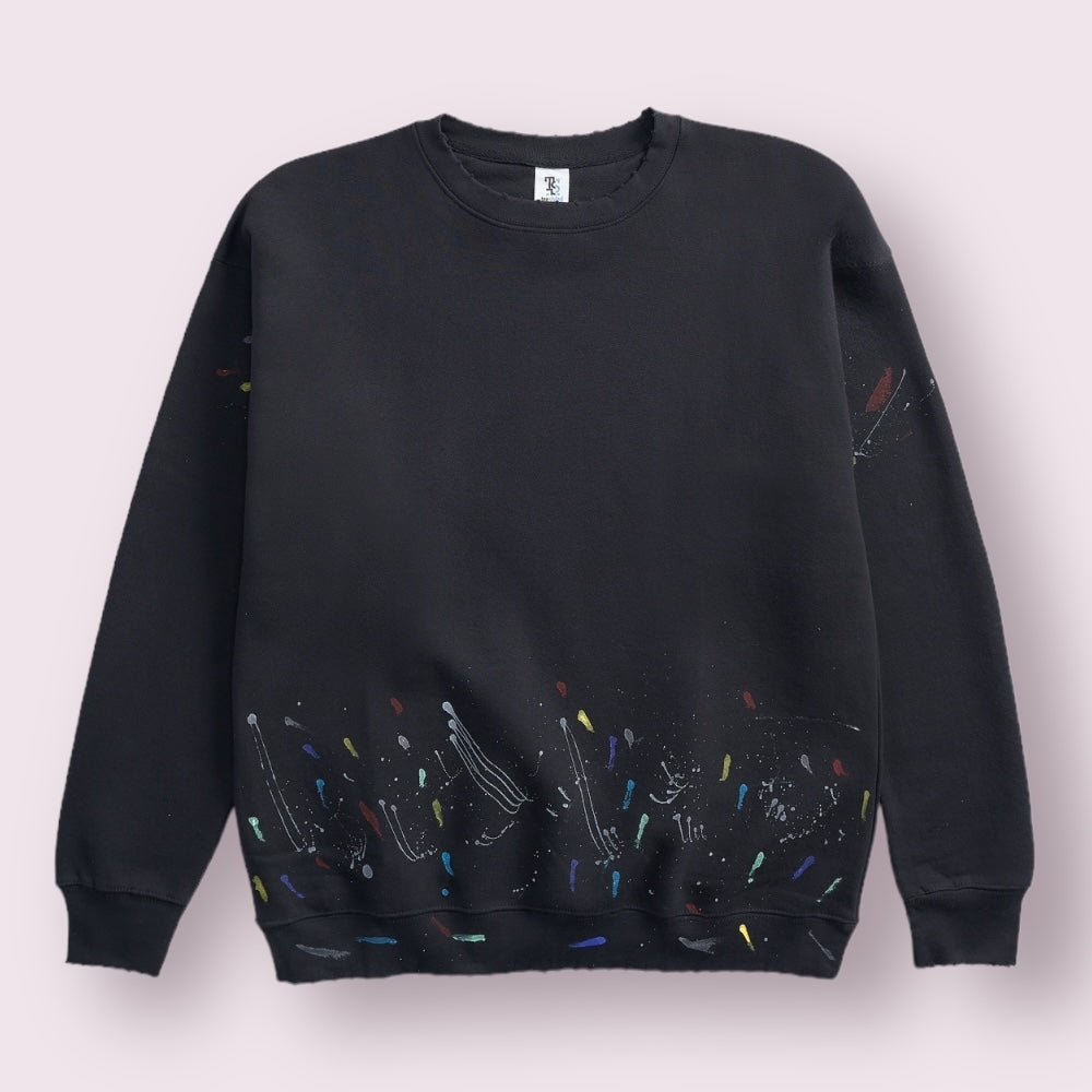 Heavyweight Hand-Painted Paint-Drip Crewneck Sweatshirt, Combed Cotton Blend