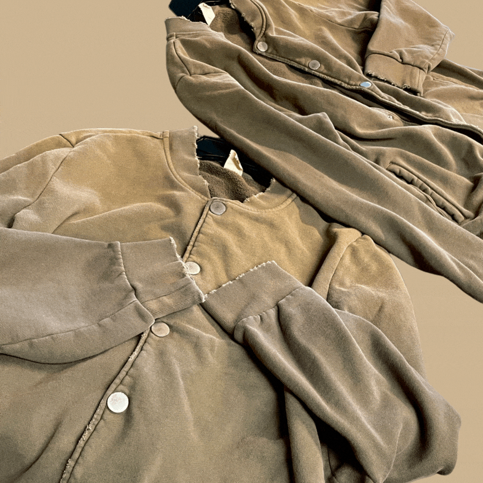 Filtered Sepia Brown Organic Cotton Letterman Jacket with Metal Buttons