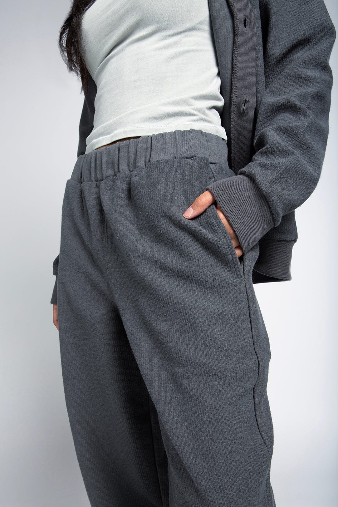 Men's Freshman Knit Corduroy Drawstring Pants with Hidden Zipper
