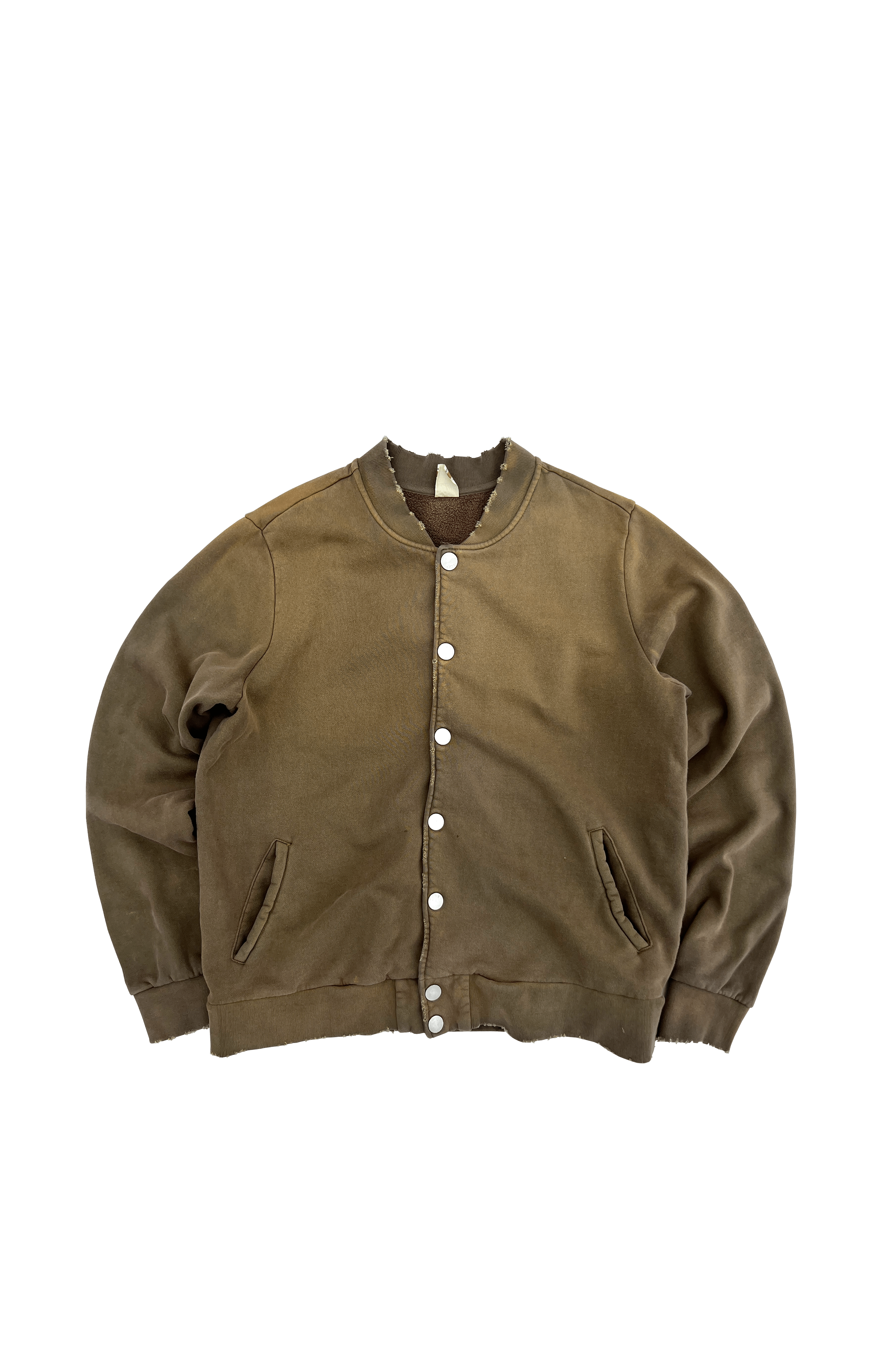 Filtered Sepia Brown Organic Cotton Letterman Jacket with Metal Buttons