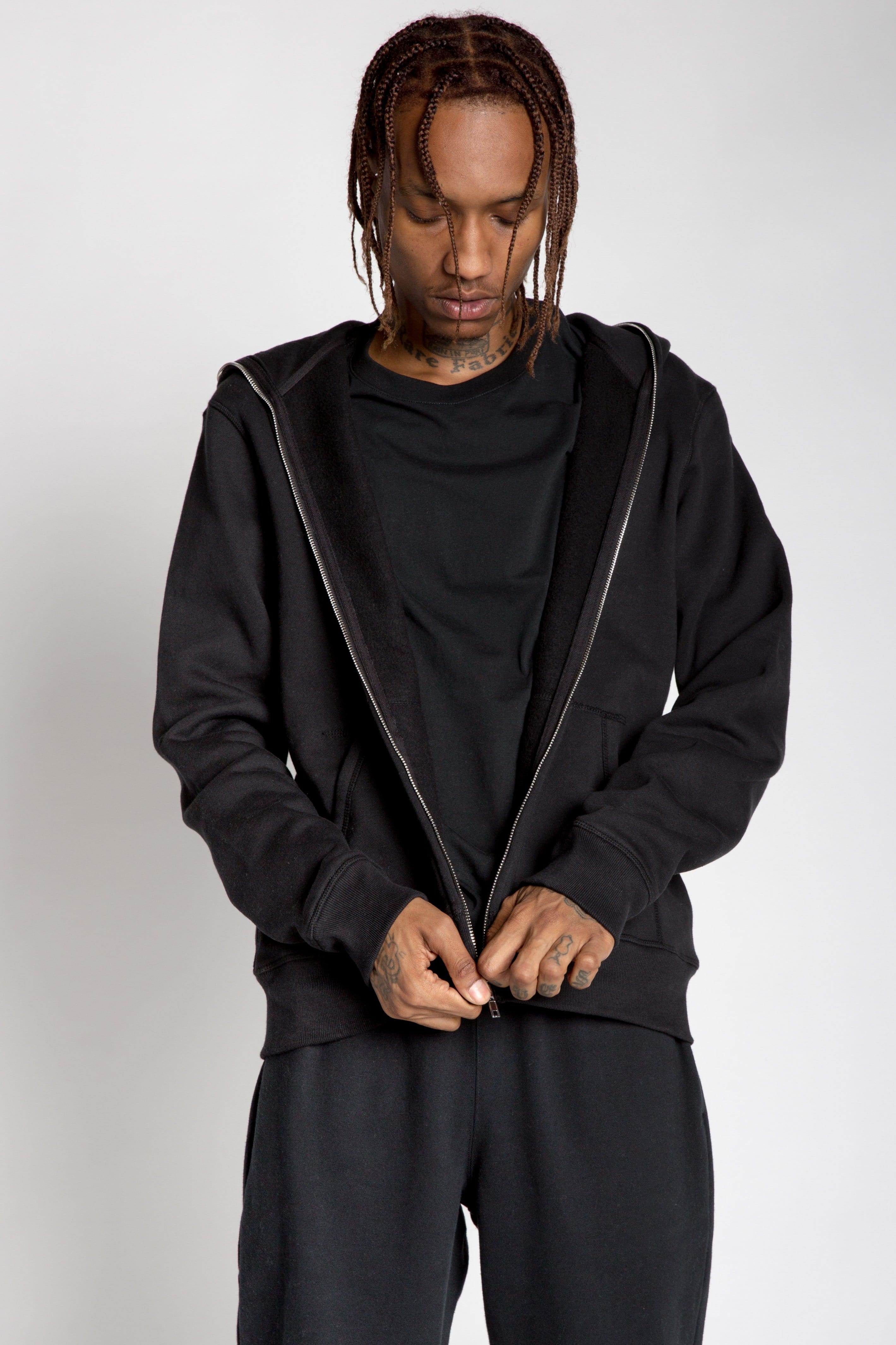 Full Zip Body Bag Hoodie Heavyweight Cotton-Blend Chrome Zipper