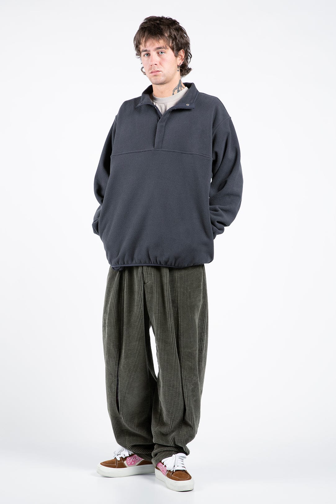 Insulated Polar Fleece Pullover with Hidden Snaps, Deep Pockets