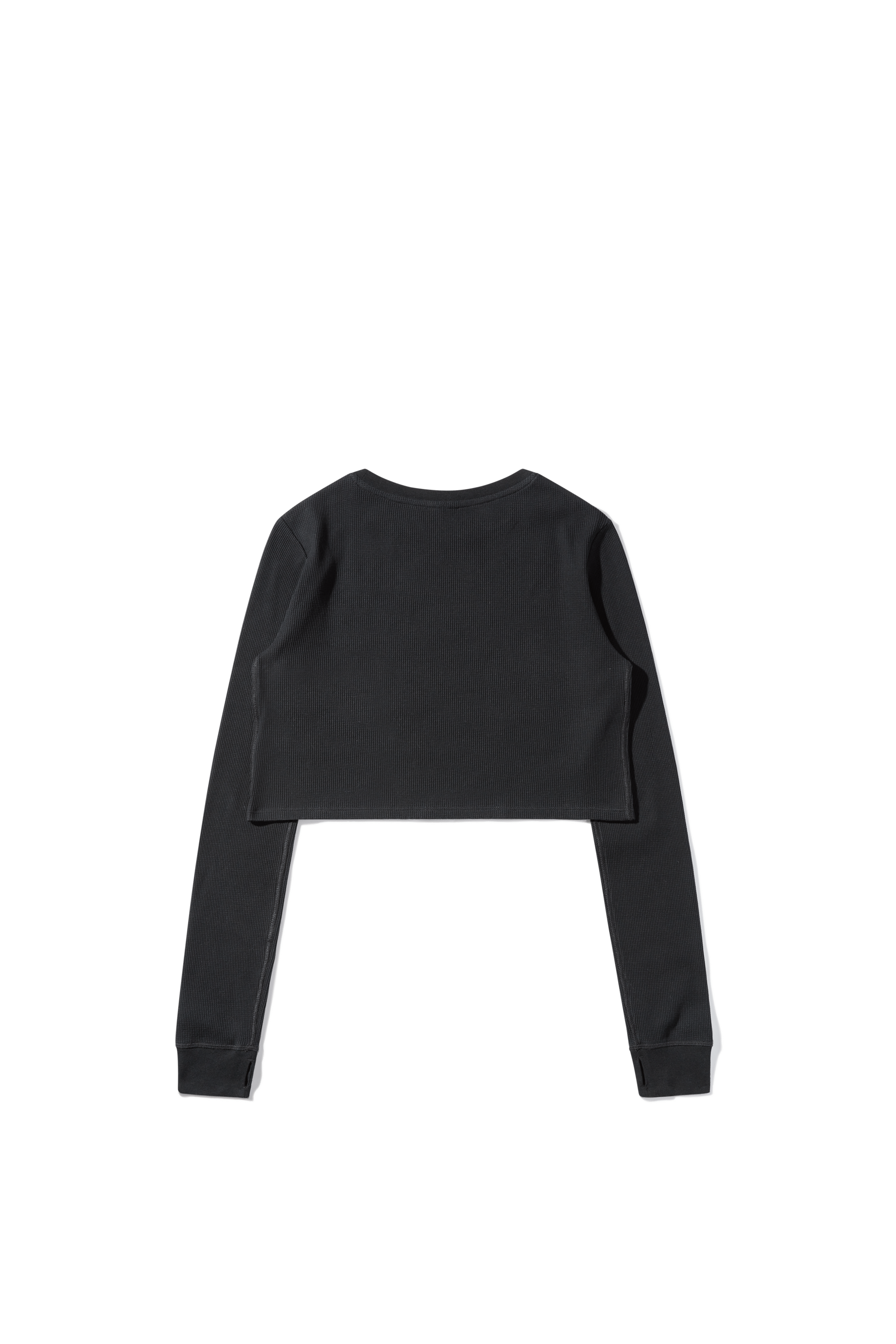 Waffle Knit Cropped Thermal Longsleeve Tee with Thumbholes Raw Hem