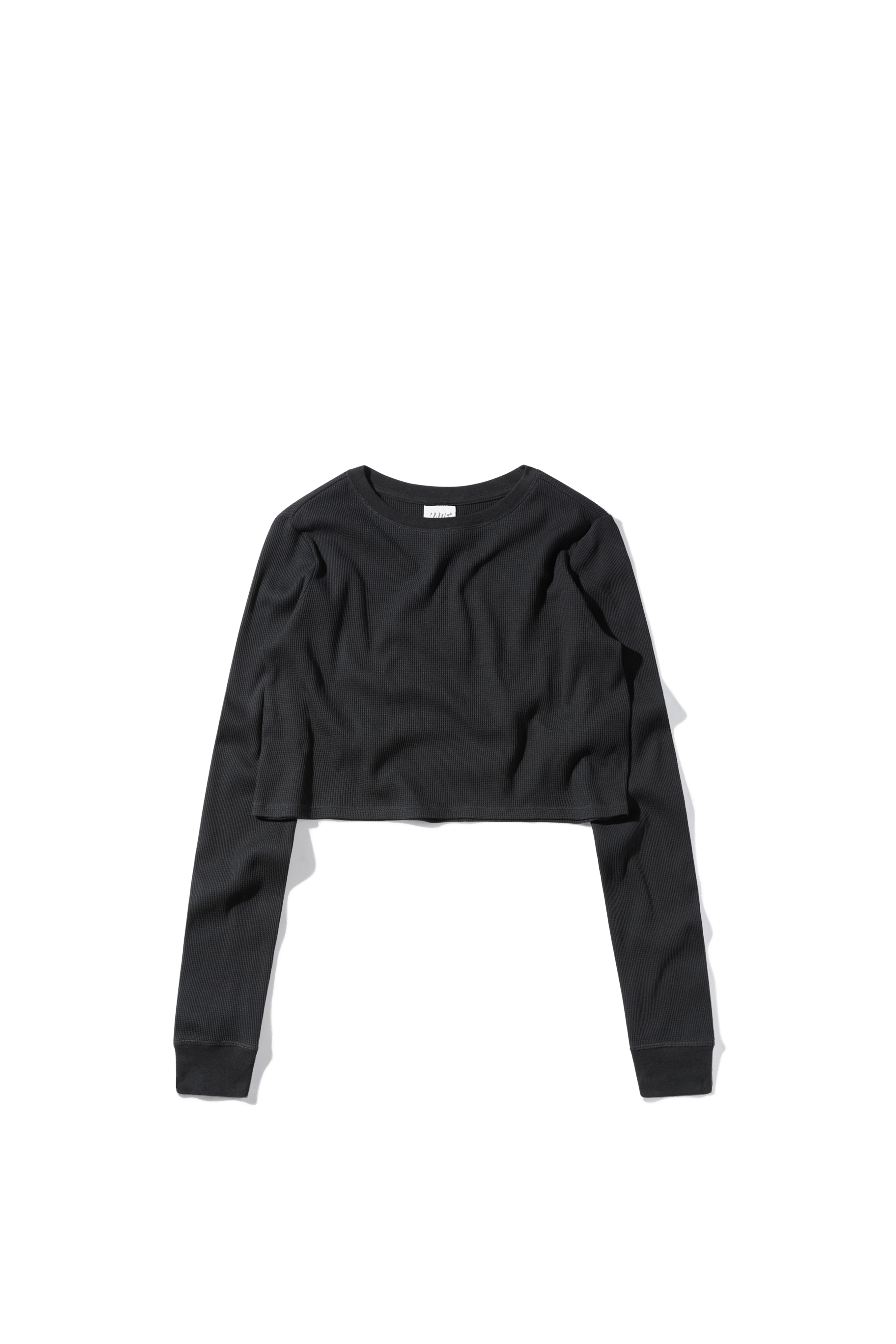 Waffle Knit Cropped Thermal Longsleeve Tee with Thumbholes Raw Hem
