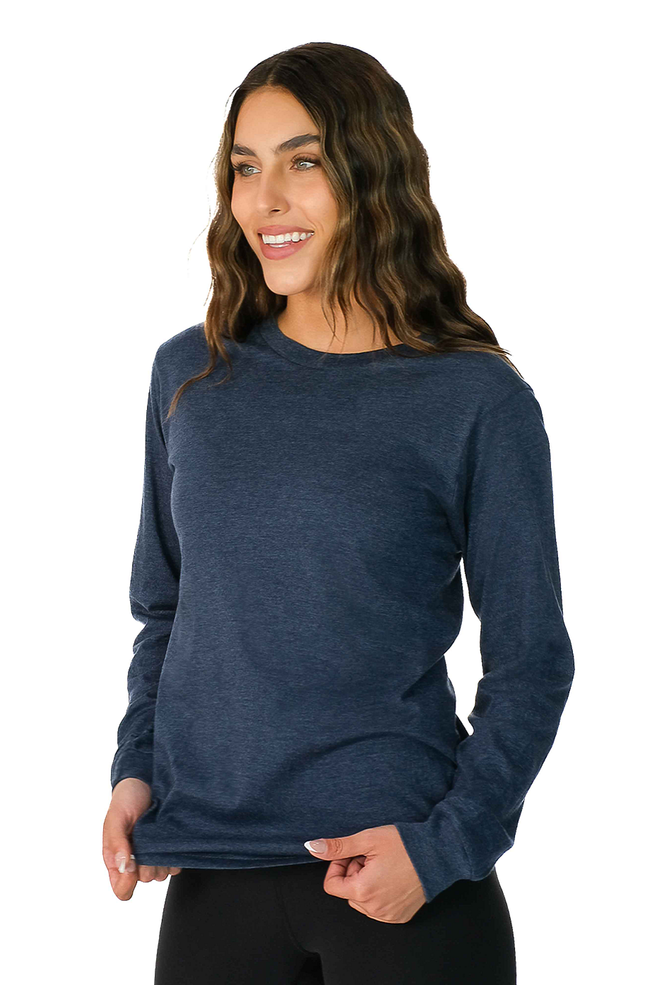 Premium Heather Long Sleeve Crew Neck Tee CVC Cotton-Poly Blend