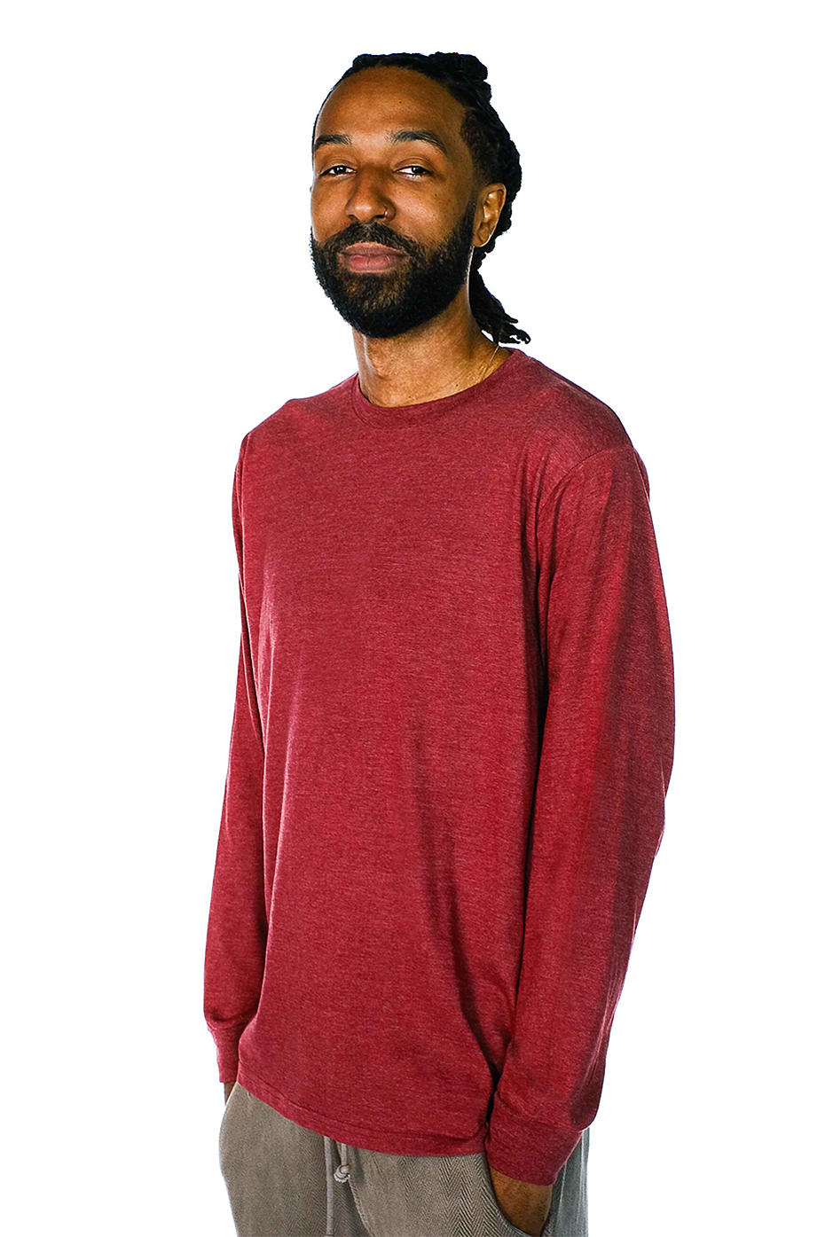 Premium Heather Long Sleeve Crew Neck Tee CVC Cotton-Poly Blend