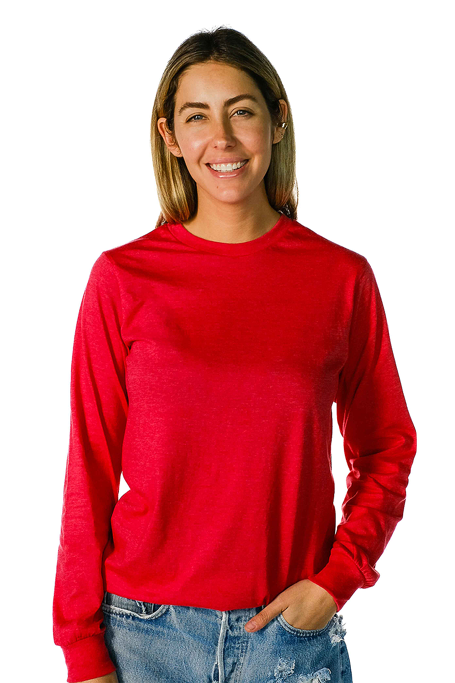 Premium Heather Long Sleeve Crew Neck Tee CVC Cotton-Poly Blend