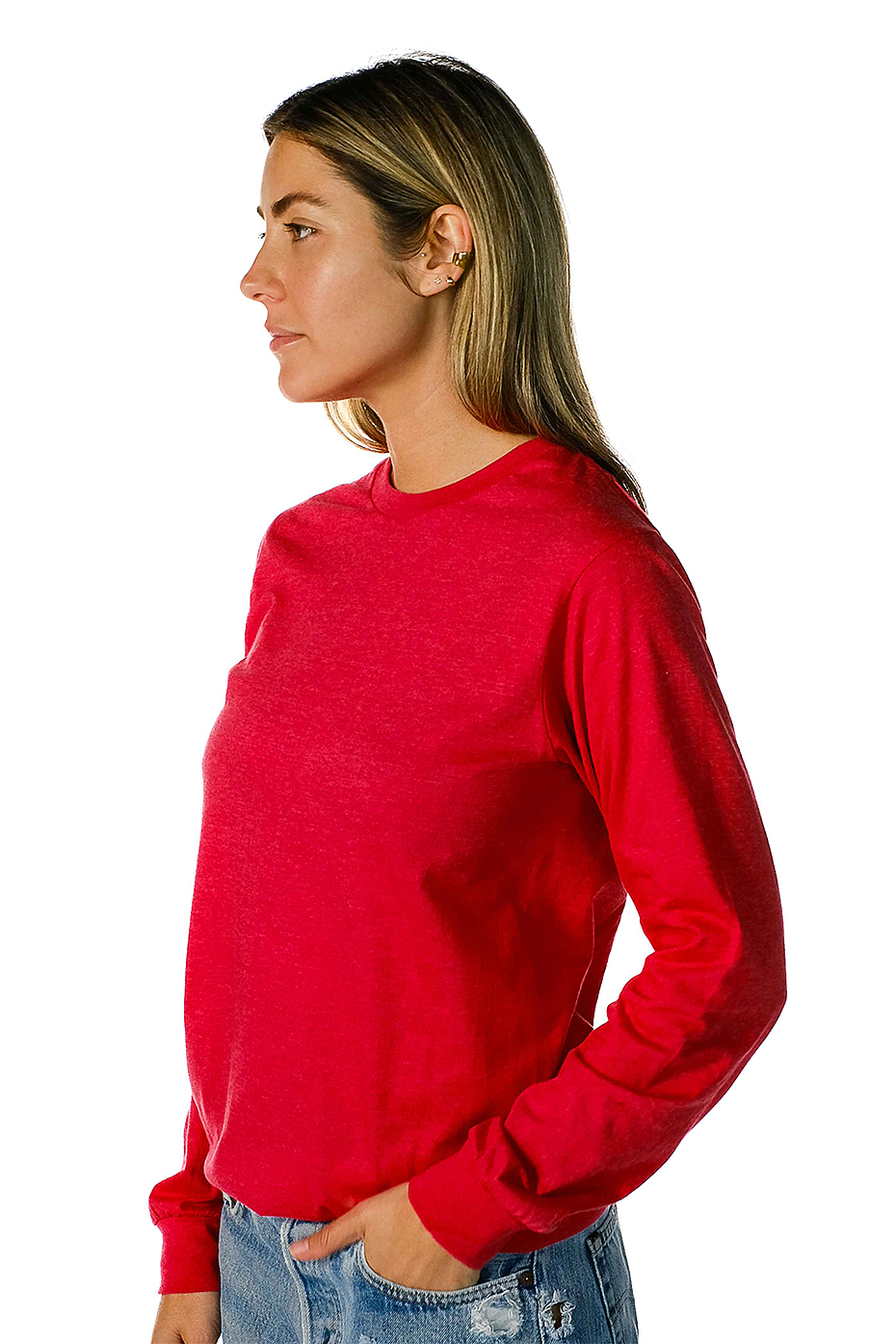Premium Heather Long Sleeve Crew Neck Tee CVC Cotton-Poly Blend