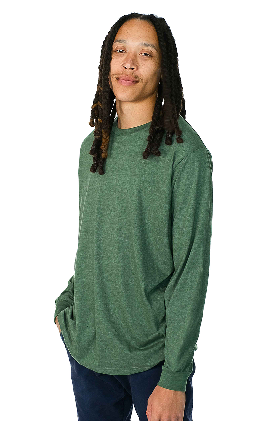 Premium Heather Long Sleeve Crew Neck Tee CVC Cotton-Poly Blend