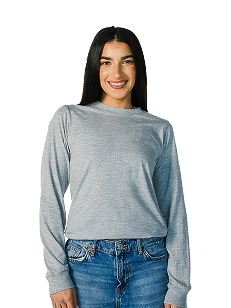Premium Heather Long Sleeve Crew Neck Tee CVC Cotton-Poly Blend