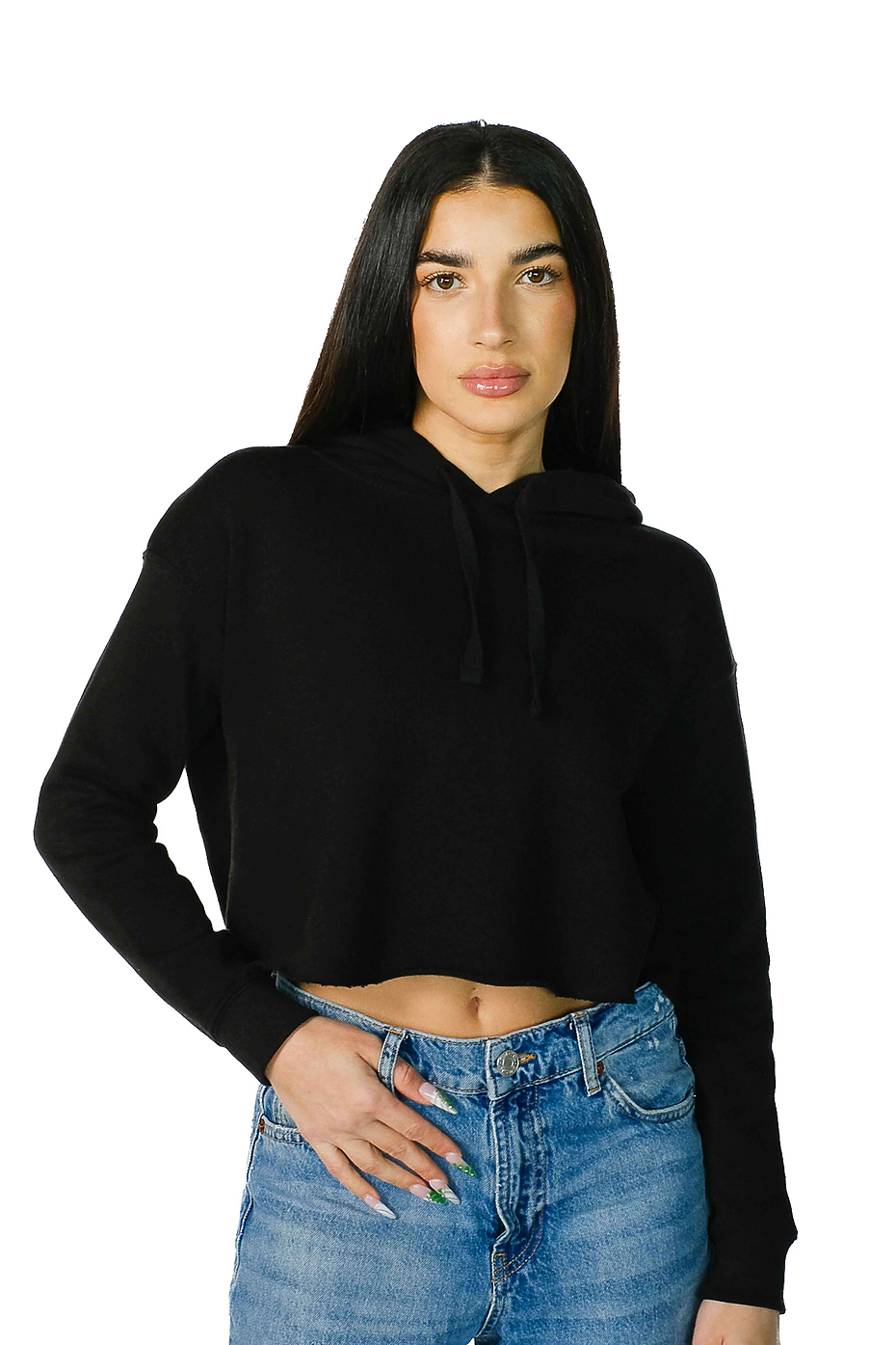 Women's Cropped Terry Fleece Hoodie 60% Cotton 40% Polyester