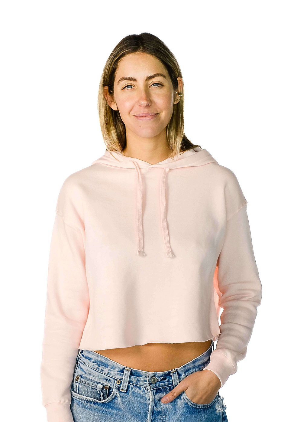 Women's Cropped Terry Fleece Hoodie 60% Cotton 40% Polyester