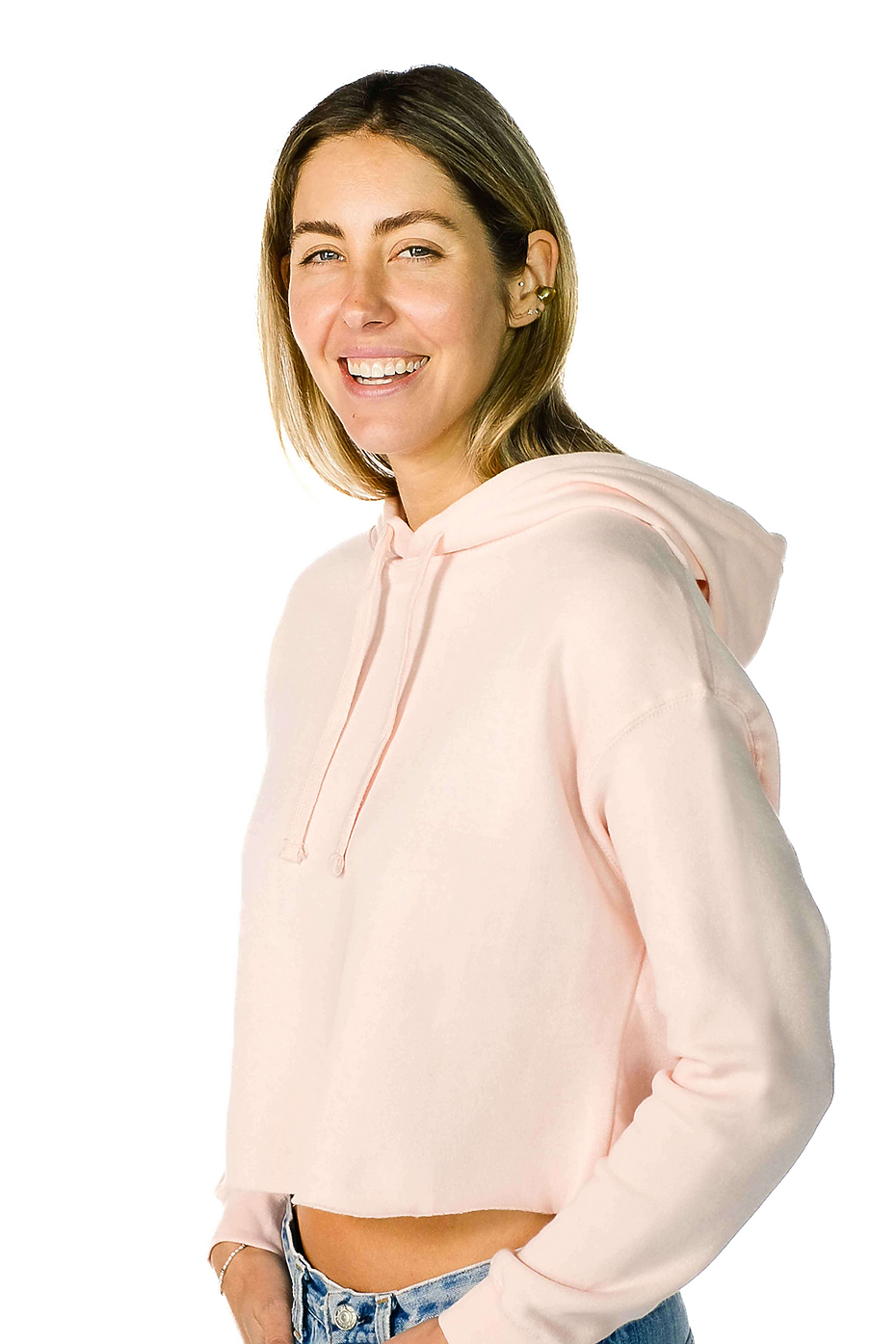 Women's Cropped Terry Fleece Hoodie 60% Cotton 40% Polyester
