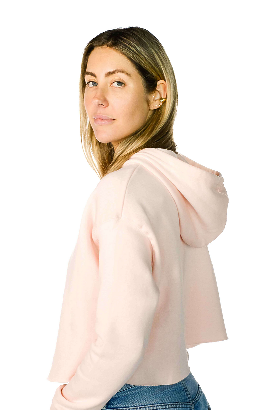 Women's Cropped Terry Fleece Hoodie 60% Cotton 40% Polyester