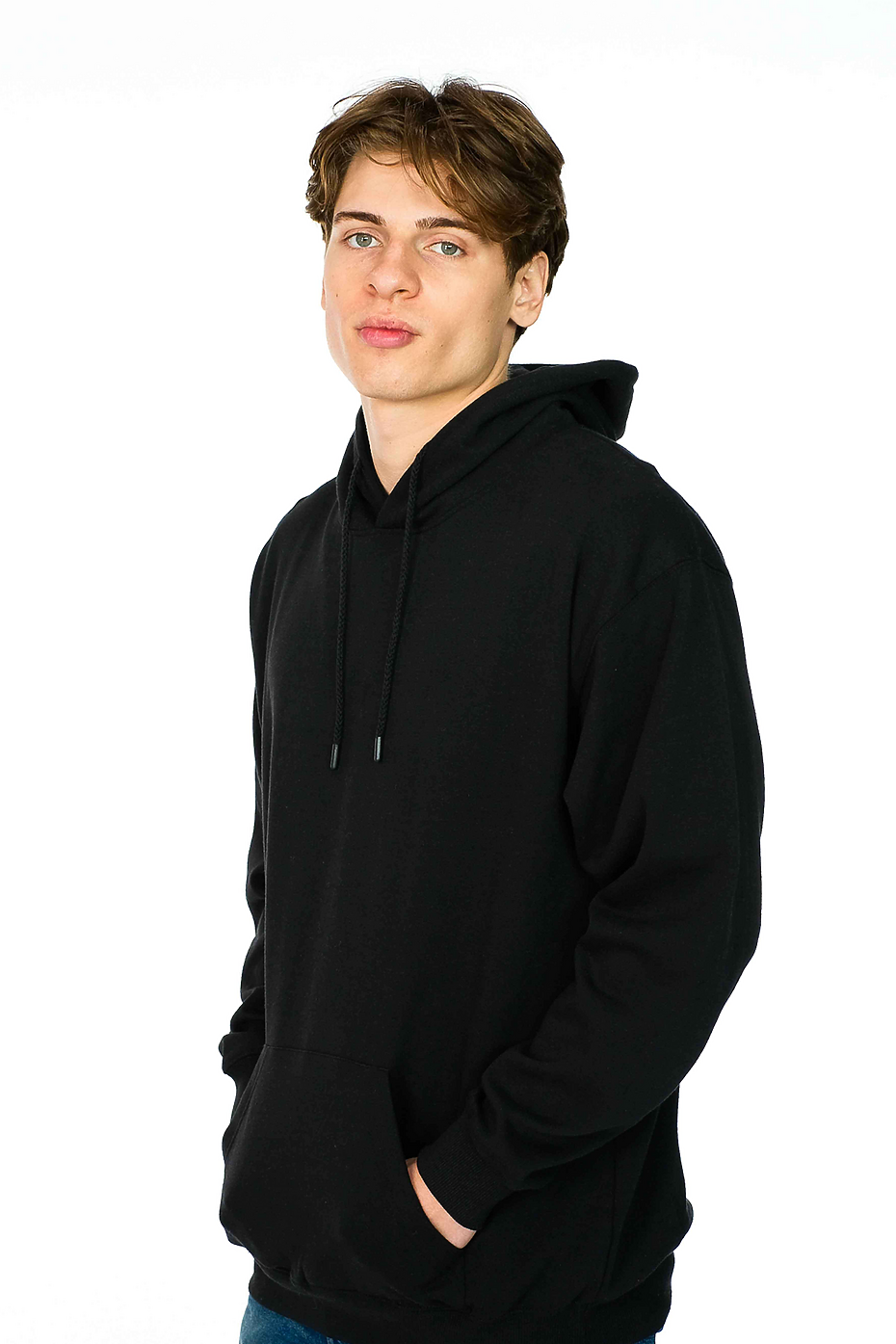 Recycled Cotton Blend Pullover Hoodie, Eco Fleece, Kangaroo Pocket