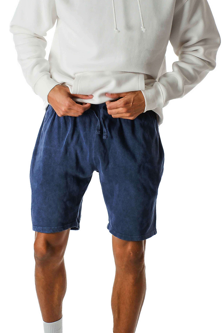 Vintage Mineral Washed Fleece Shorts Soft Cotton Blend Elastic Waistband