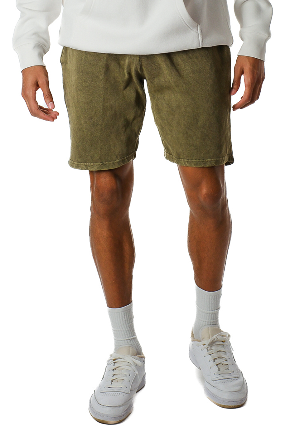 Vintage Mineral Washed Fleece Shorts Soft Cotton Blend Elastic Waistband