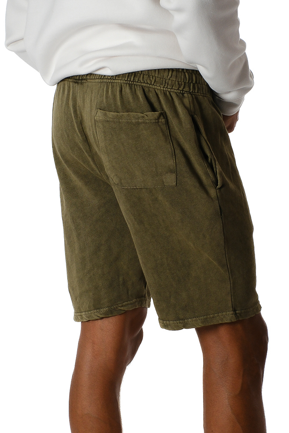 Vintage Mineral Washed Fleece Shorts Soft Cotton Blend Elastic Waistband