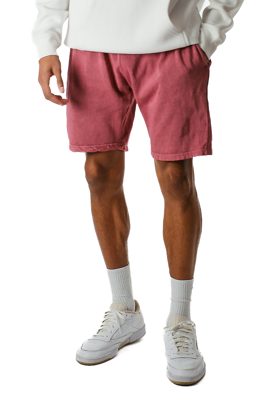 Vintage Mineral Washed Fleece Shorts Soft Cotton Blend Elastic Waistband