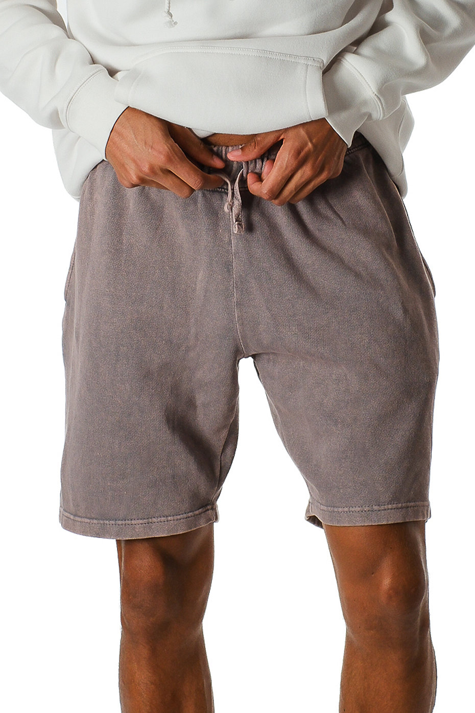 Vintage Mineral Washed Fleece Shorts Soft Cotton Blend Elastic Waistband