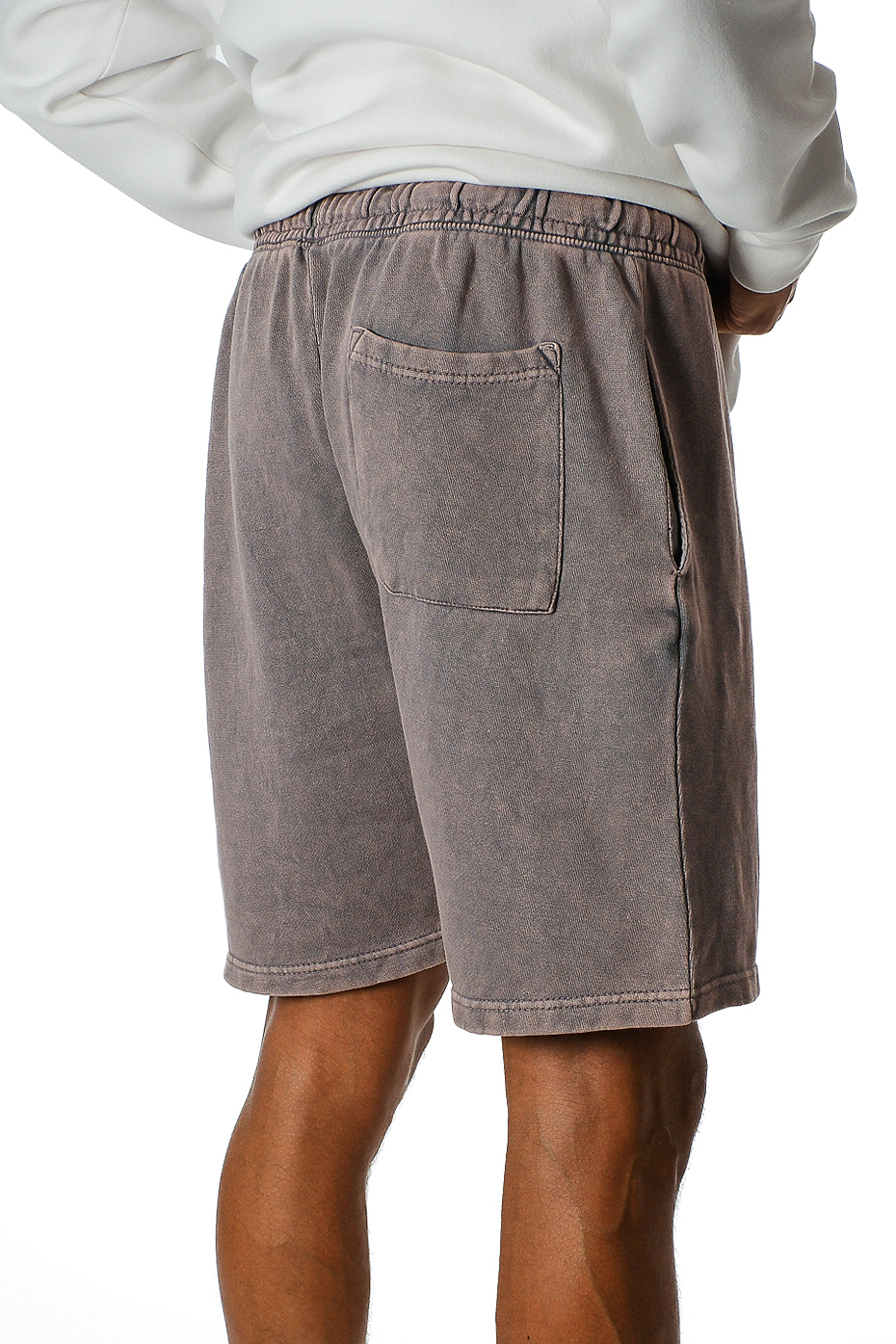 Vintage Mineral Washed Fleece Shorts Soft Cotton Blend Elastic Waistband