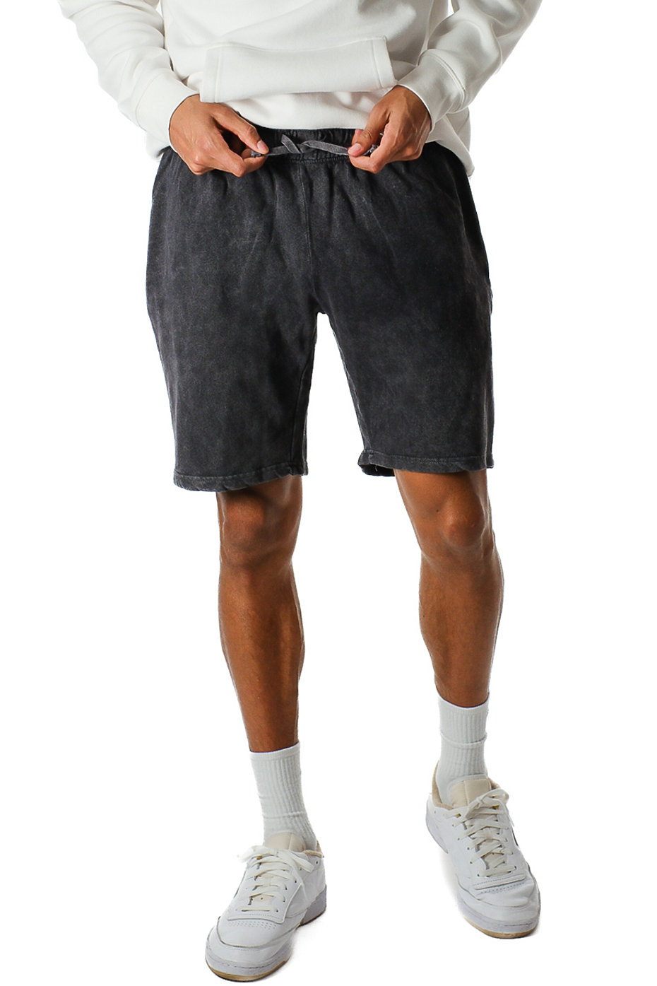 Vintage Mineral Washed Fleece Shorts Soft Cotton Blend Elastic Waistband