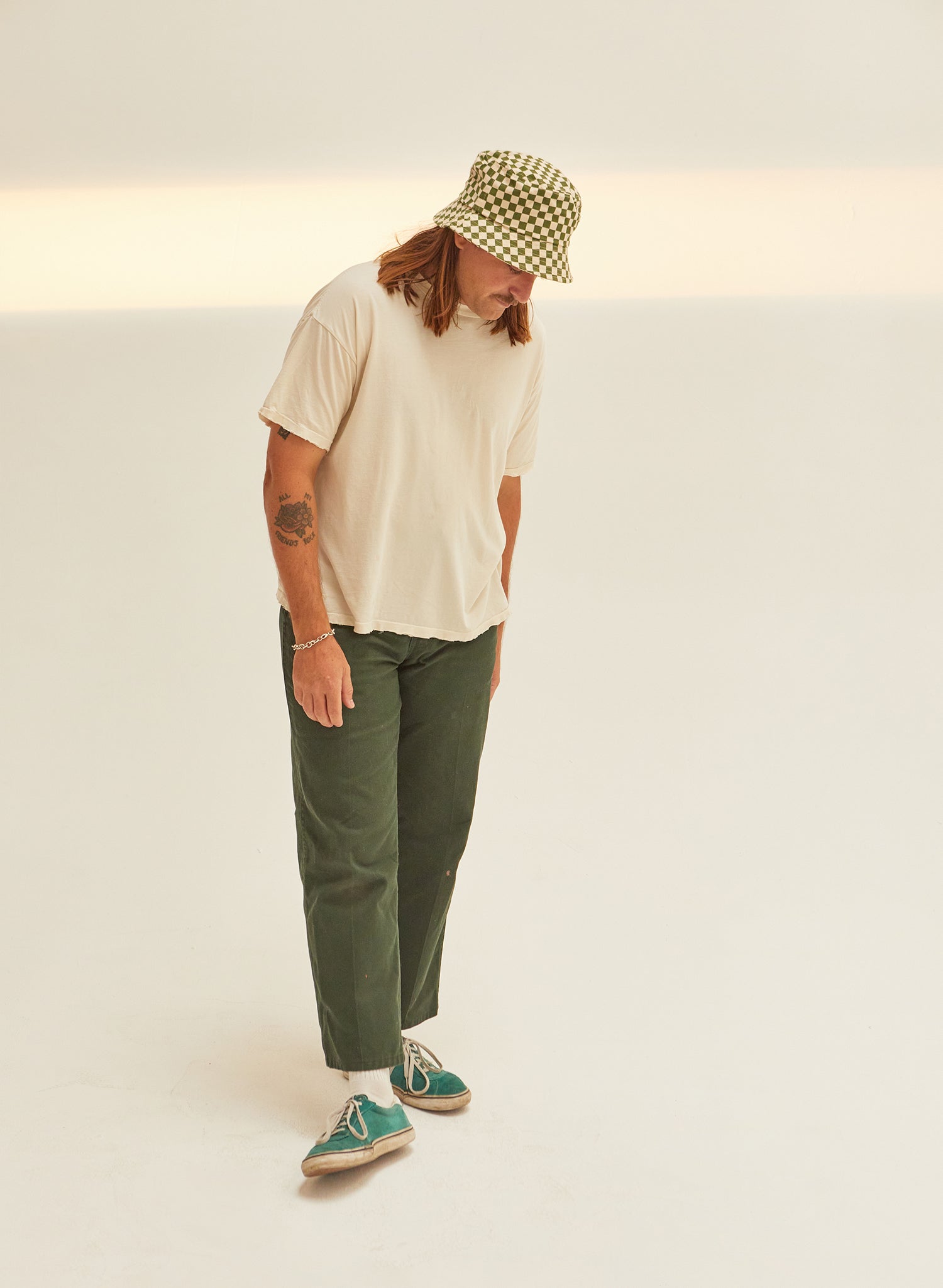 Vintage Checkerboard Cotton Twill Bucket Hat - One Size Fits All