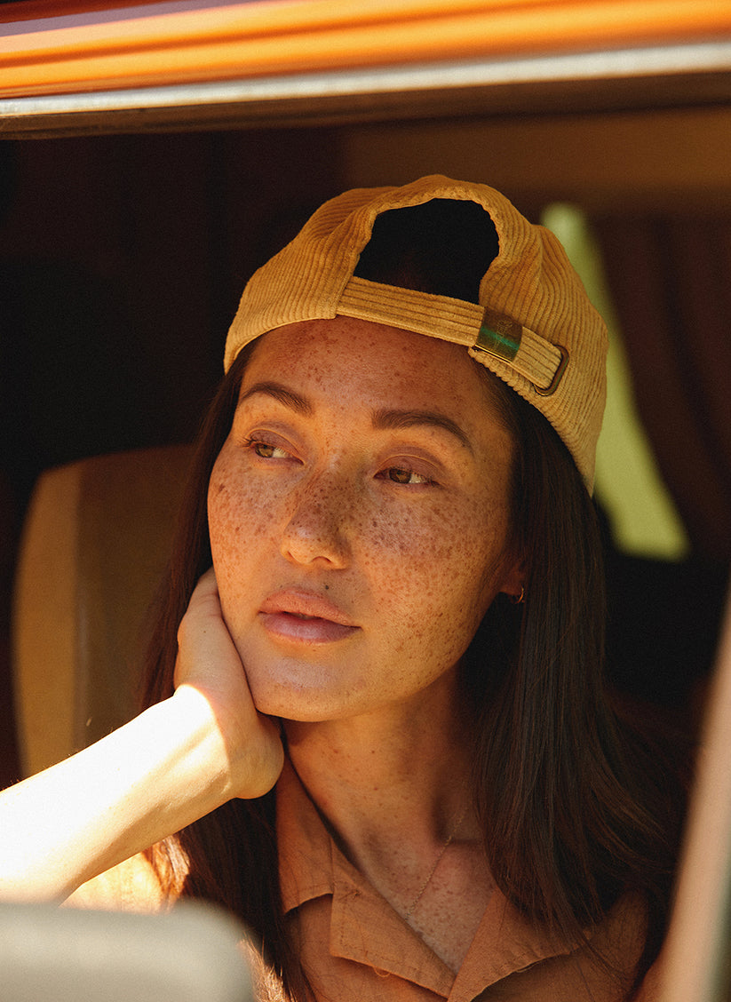 Corduroy Unstructured Dad Hat with Curved Brim and Brass Clasp