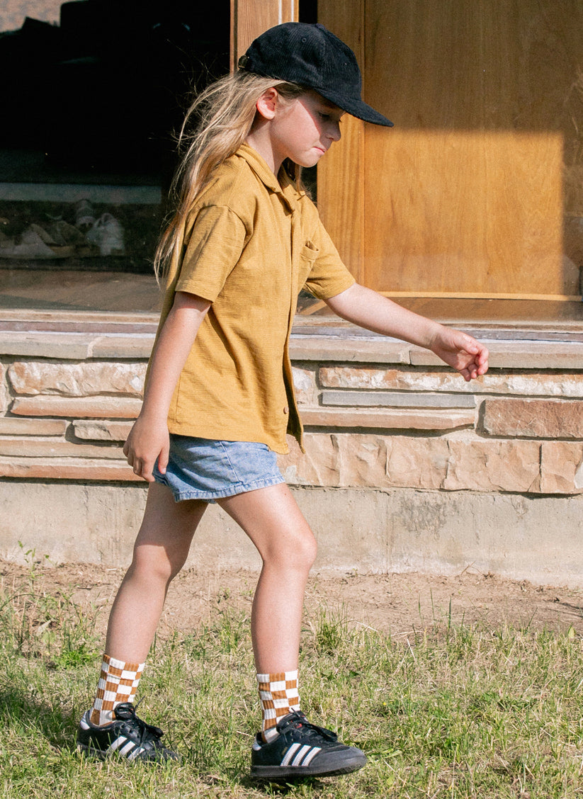 Kids Corduroy Field Trip Hat Adjustable Brass Strap 5-Panel