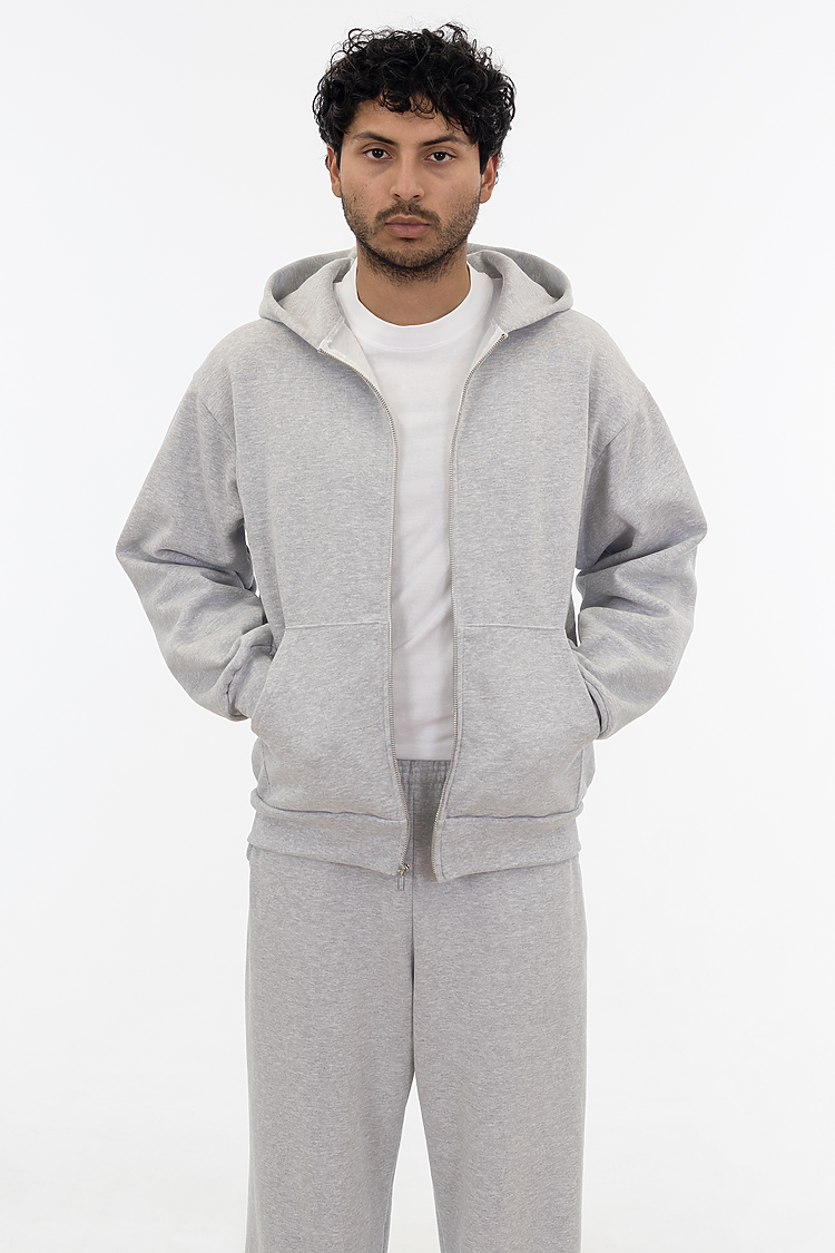 Premium Heavyweight 14oz Full-Zip Fleece Hoodie Loose Fit with Kangaroo Pocket