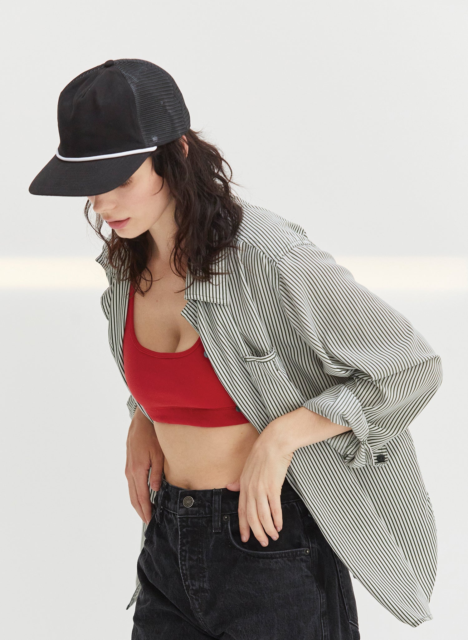 Brushed Cotton Rope Trucker Hat with Curved Brim Snapback