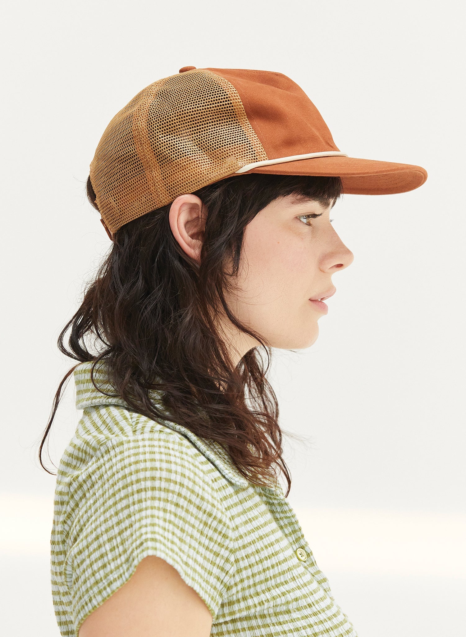 Brushed Cotton Rope Trucker Hat with Curved Brim Snapback