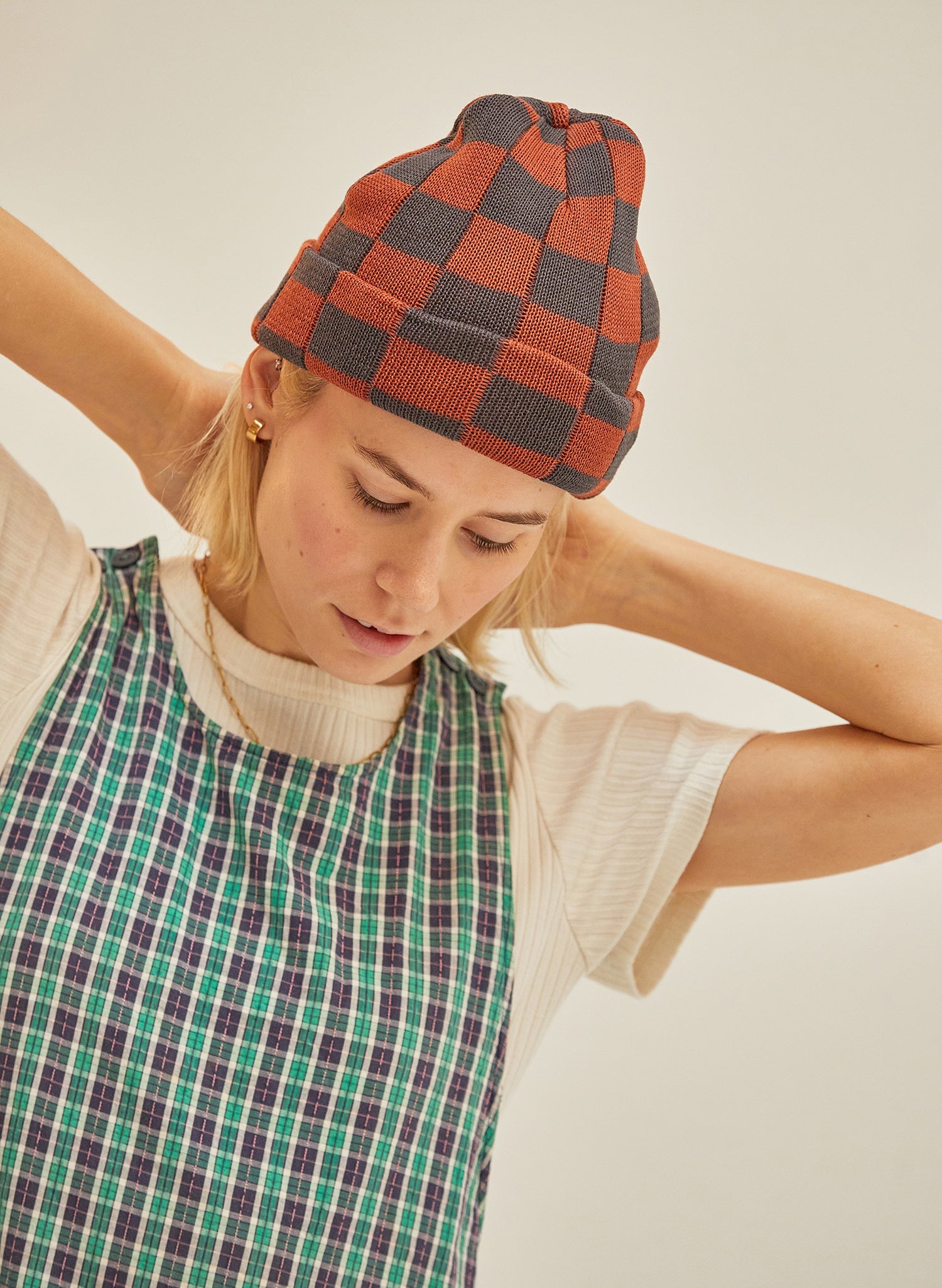 Hemp Blend Checkerboard Slacker Beanie Warm Ribbed Knit Hat