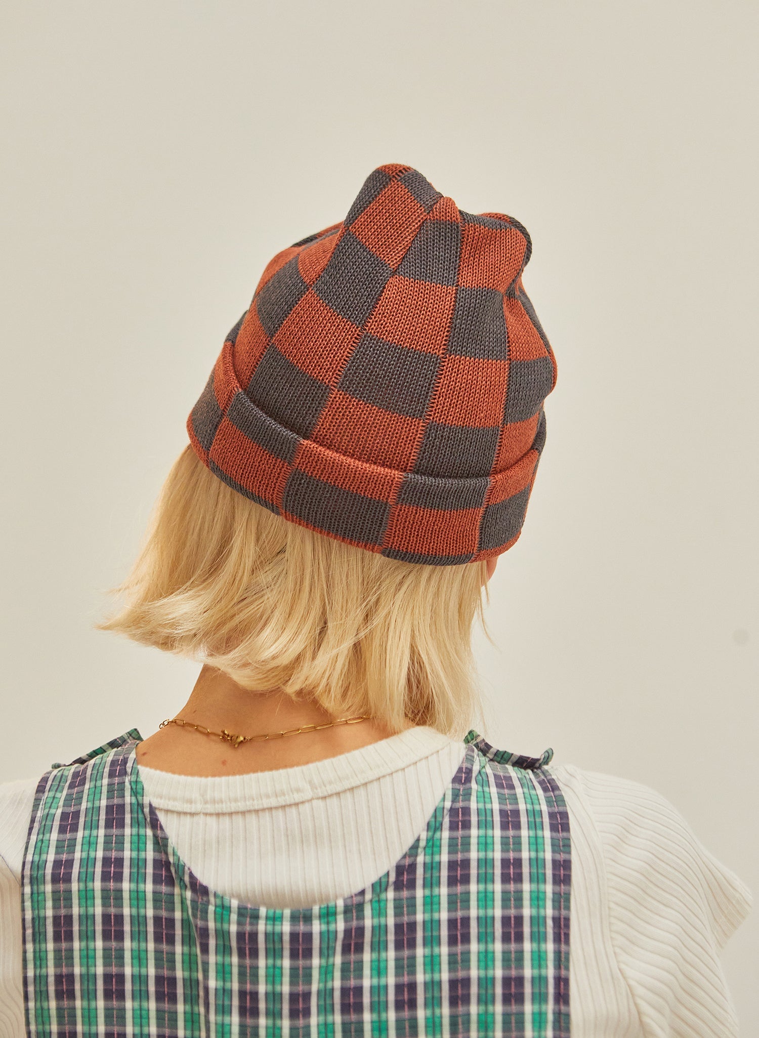 Hemp Blend Checkerboard Slacker Beanie Warm Ribbed Knit Hat