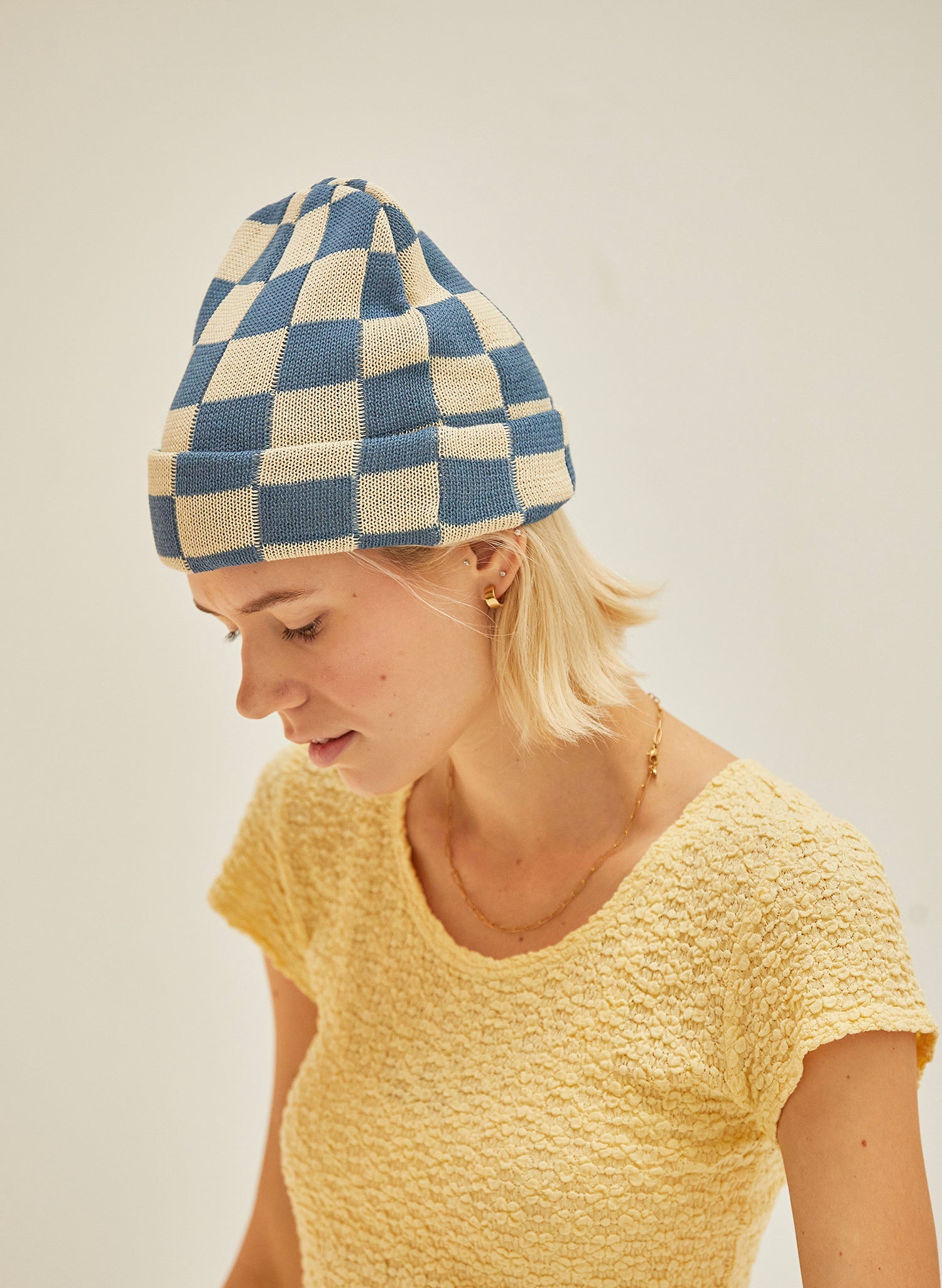 Hemp Blend Checkerboard Slacker Beanie Warm Ribbed Knit Hat